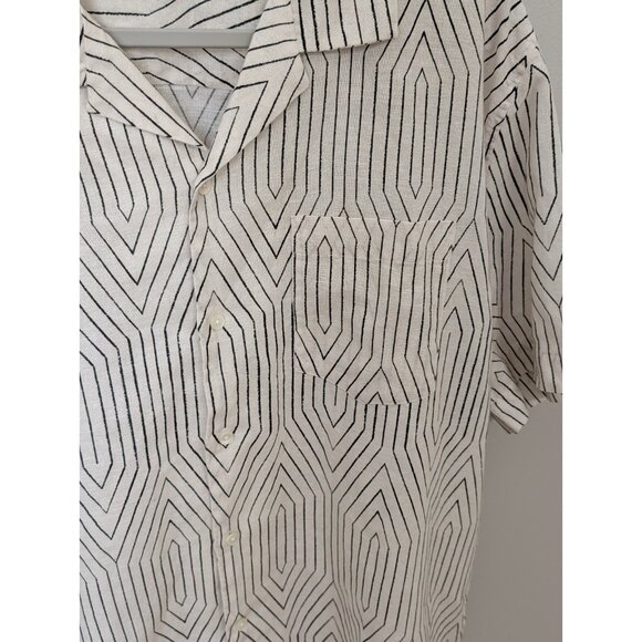 Mr. P Mr. Porter Linen Blend Camp Collar Button Down Shirt Sz XXL Geometric - Picture 4 of 12